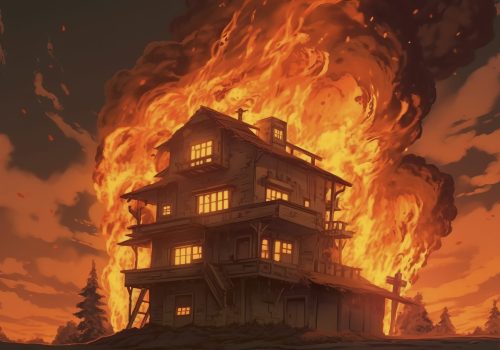 Anime Style, a house in flames. Fire. Anime Style --chaos 100 --ar 3:2 --stylize 1000 --v 5.1 Job ID: 7b384e56-e7fb-4105-ae8c-a9bd3a00adc8